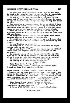 Will of Henry Wyche (continued) page 127