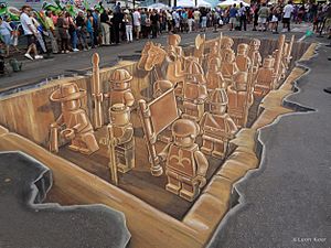 3D street painting Lego terracotta army by Leon Keer