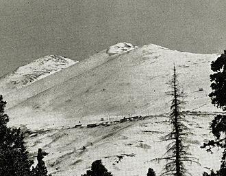 View looking up at the ski area from the valley floor, taken winter 1949-1950.