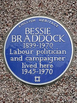 Bessie Braddock 1899 - 1970 Labour politician and campaigner lived here 1945 - 1970