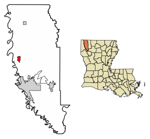 Location of Benton in Bossier Parish, Louisiana.