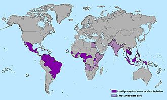 CDC map of Zika virus distribution in January 2016