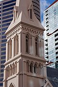 Closeup of tower, St Patrick's Cathedral, Auckland