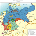 Political map of central Europe showing the 26 areas that became part of the united German Empire in 1891. Prussia based in the northeast, dominates in size, occupying about 40% of the new empire.