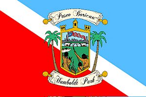Flag for Paseo Boricua at Humboldt Park in Chicago, Illinois, US