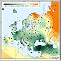 Genetic matrilineal distances between European Neolithic Linear Pottery Culture populations (5,500–4,900 calibrated BC) and modern Western Eurasian populations