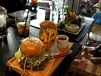 Guy Fieri's Vegas Kitchen & Bar - burger and wings