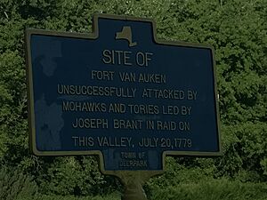 Historic marker on Neversink Drive attack on Fort Van Auken 1770