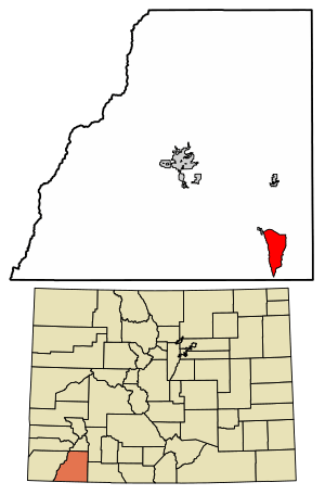 Location of the Southern Ute CDP in La Plata County, Colorado.