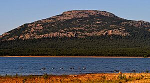 Lake Lawtonka and Mount Scott and Migrating Geese