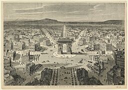Nouveau Paris. - Vue générale du rond-point de l'Etoile dessin de M. Bertrand. - Voir page 610. QB.298