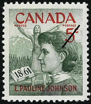 Pauline Johnson Canada Canadian commerative stamp issued 1961-03-10 celebrating centennary of her birth original file name s000442k