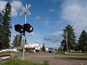 At the railroad junction, looking north toward the downtown