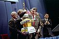 President Ronald Reagan During a Trip to West Lafayette Indiana and Purdue University and Looking at a Robot