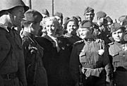 RIAN archive 63047 Actress Lyubov Orlova sees off Soviet troops departing to the front