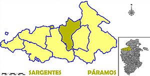 Municipal location of Sargentes de la Lora in the Páramos comarca
