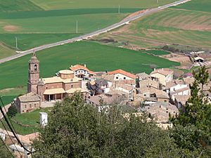 Aerial view of the town with the Church of San Gregorio Ostiense, Sorlada