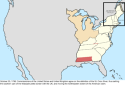Map of the change to the United States in central North America on October 25, 1798