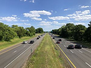 2021-05-27 16 06 16 View south along the southbound lanes of New Jersey State Route 444 (Garden State Parkway) from the overpass for Monmouth County Route 537 (Tinton Avenue) in Tinton Falls, Monmouth County, New Jersey