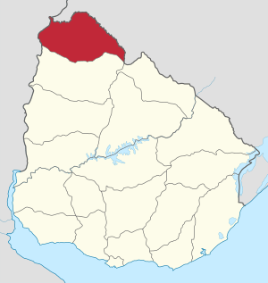 Location of Artigas, in red, in Uruguay