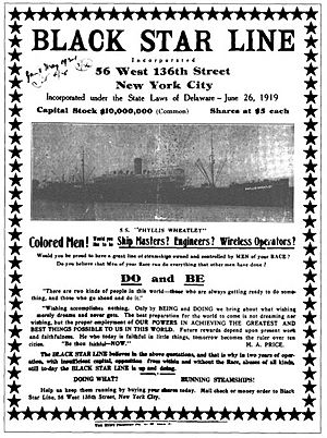 Black Star Line brochure for the SS Phyllis Wheatley