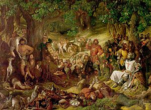 Daniel Maclise (1806-1870) - Robin Hood and His Merry Men Entertaining Richard the Lionheart in Sherwood Forest - NCM 1984-400 - Nottingham Museums