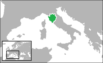 The Duchy of Florence (green) in 1557