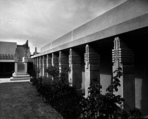 Exterior view of the Hollyhock House, Los Angeles, 1921 (shulman-1997-JS-217-ISLA)