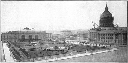 General View of Civic Center and New City Hall (Engineering News-Record, vol 75 no 26 p 1222 fig 2)