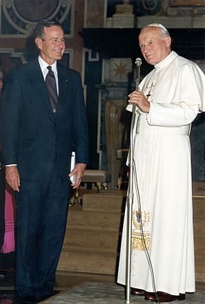 George H W Bush and Pope John Paul II