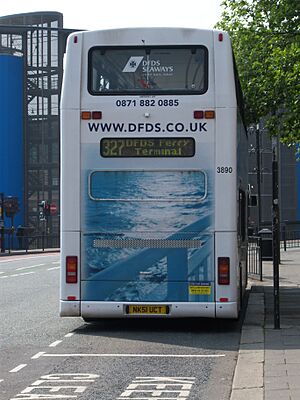 Go North East bus 3890 Dennis Trident Plaxton President NK51 UCT in DFDS Ferry contract livery in Newcastle 25 April 2009 pic 1