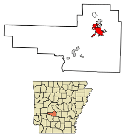 Location of Malvern in Hot Spring County, Arkansas.