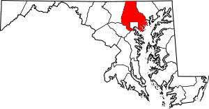 Map of Maryland highlighting Baltimore County