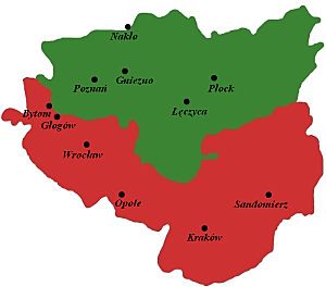 Mapa podziału Księstwa Polskiego w 1102