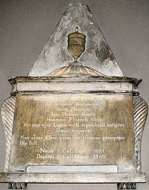 Monument for Henry Flitcroft, d 1769, at St Mary's church, Teddington