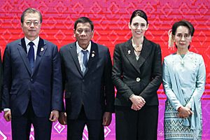 Moon, Duterte, Ardern and Aung San Suu Kyi at 14th East Asia Summit