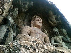Rock-cut Lord --Buddha-- Statue at Bojjanakonda near Anakapalle of Visakhapatnam dist in AP