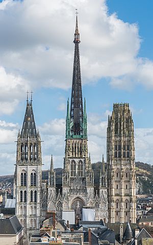 Rouen Cathedral as seen from Gros Horloge 140215 4