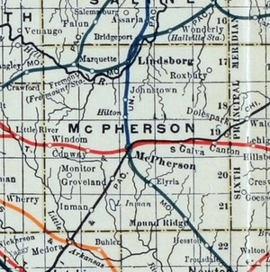Stouffer's Railroad Map of Kansas 1915-1918 McPherson County