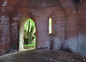 Wallace's Cave carved door and window view, Lugar Gorge, Auchinleck, East Ayrshire