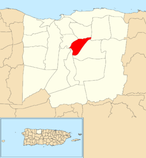 Location of Arenalejos within the municipality of Arecibo shown in red