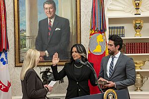 Attorney General Pam Bondi swears in Tulsi Gabbard as Director of National Intelligence, 2025