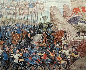 A colourful Medieval depiction of the Siege of Calais