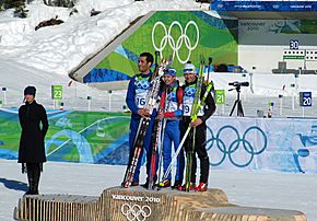 Biathlon men's 15 km mass start medalists at 2010 Winter Olympics