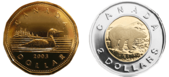 Canadian 1 and 2 dollar coins