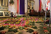 Carpet and decoration in San José Catedral for Semana Santa in Antigua, Guatemala