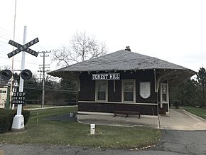 Forest Hill Train Station along the former Ma & Pa Railroad (December 2021)