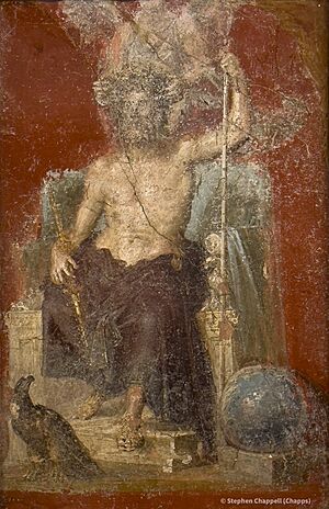 Fresco of the enthroned Zeus, crowned by Victory