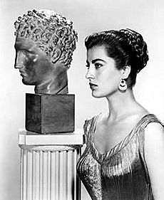 Irene Papas publicity still with Hellenic Statue