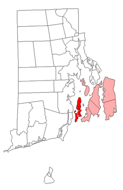 Location of Jamestown in Newport County, Rhode Island